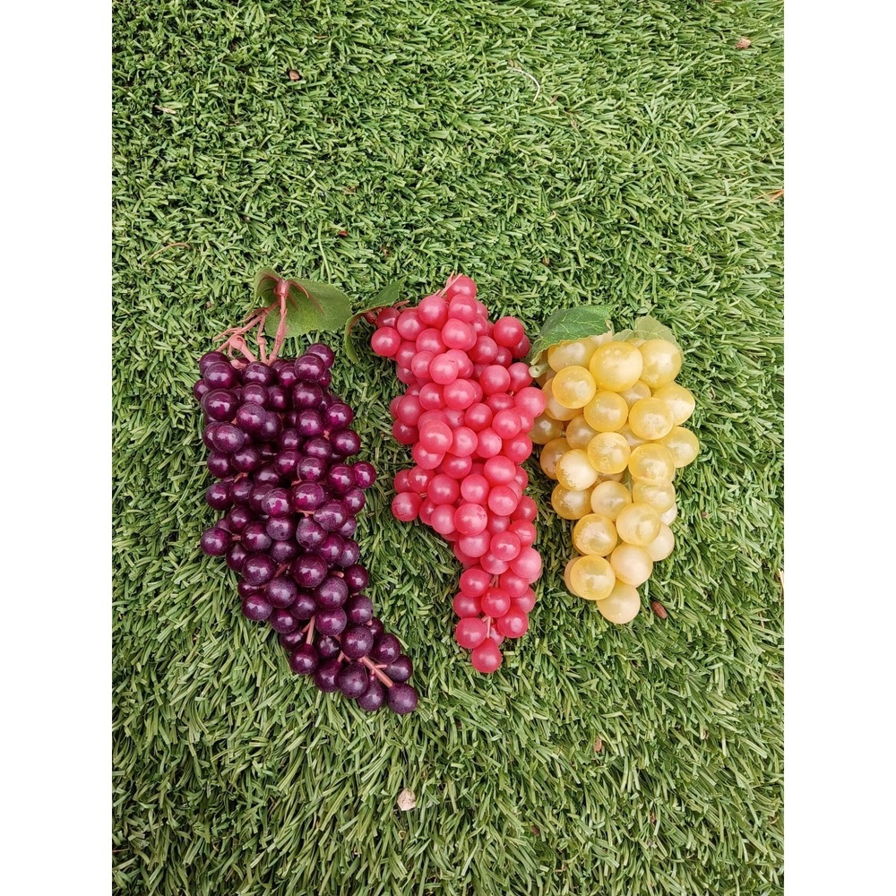 Decorative Fake Rubber Grapes Bundle Of 3 Purple Green 6-8"